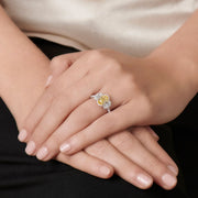 Neil Lane Couture Design Yellow & White Diamond Three Stone Platinum Ring