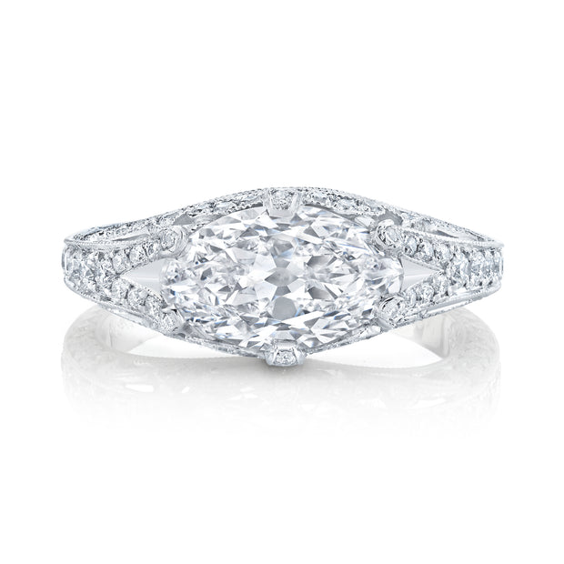 1.23 Ct. Marquise Cut Natural Diamond Verragio Parisian Pave Split Pronged  Designer Engagement Ring (GIA Certified) | Diamond Mansion