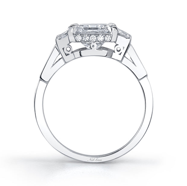 Vintage Design Art Deco Style Square Emerald-Cut Diamond, Platinum Ring