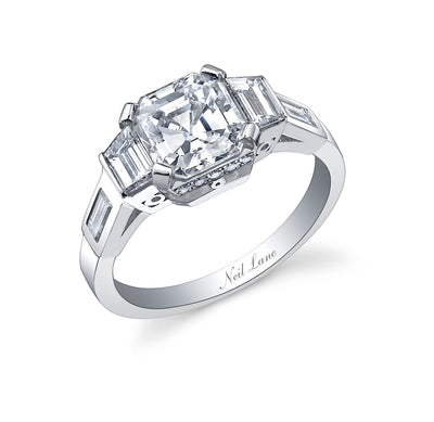 Vintage Design Art Deco Style Square Emerald-Cut Diamond, Platinum Ring