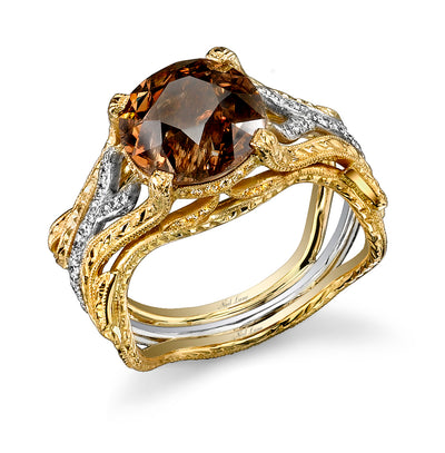Neil Lane Couture Design Renaissance Revival Style Natural Fancy Color Diamond, Platinum, 18K Yellow Gold Ring
