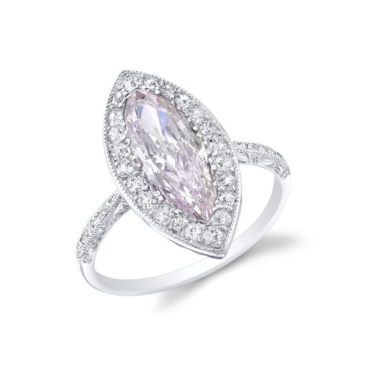 Antique "Natural Fancy Light Pink Marquise Brilliant" Diamond, Platinum Ring
