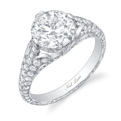 Neil Lane Couture Design Round Brilliant Cut Diamond, Platinum Ring