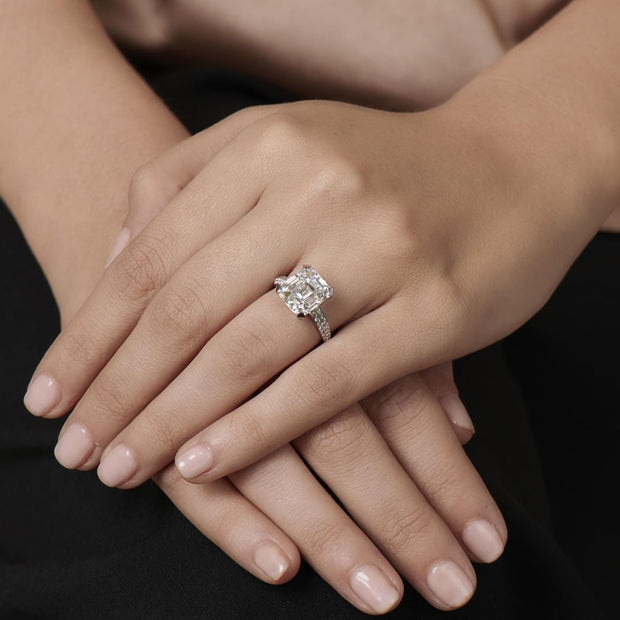 Platinum Low Profile Emerald Cut Engagement Ring – Plum