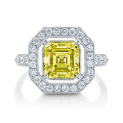 Neil Lane Couture Design Fancy Yellow Color Square Emerald-Cut Diamond, Platinum Ring