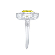 Neil Lane Couture Design Fancy Yellow Color Square Emerald-Cut Diamond, Platinum Ring