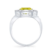 Neil Lane Couture Fancy Yellow Color Square Emerald-Cut Diamond, Platinum Ring