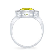 Neil Lane Couture Design Fancy Yellow Color Square Emerald-Cut Diamond, Platinum Ring