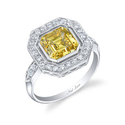 Neil Lane Couture Fancy Yellow Color Square Emerald-Cut Diamond, Platinum Ring