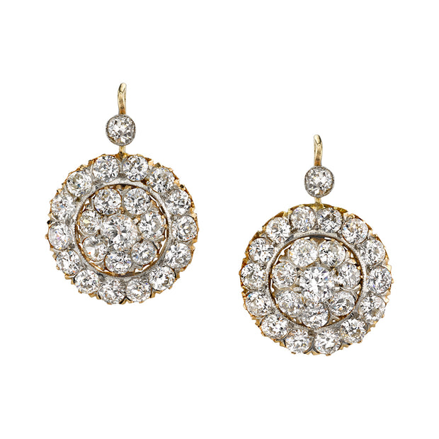 Antique Old European-Cut Diamond, 18K Yellow Gold Cluster Earrings