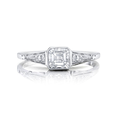 Art Deco Square Emerald Cut Diamond, Platinum Ring