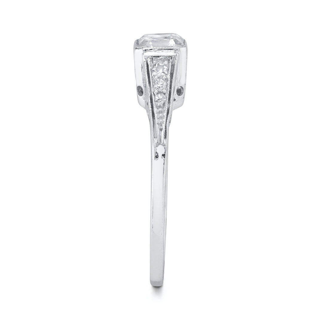 Art Deco Square Emerald Cut Diamond, Platinum Ring