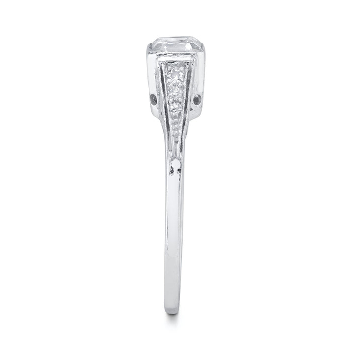 Art Deco Square Emerald Cut Diamond, Platinum Ring