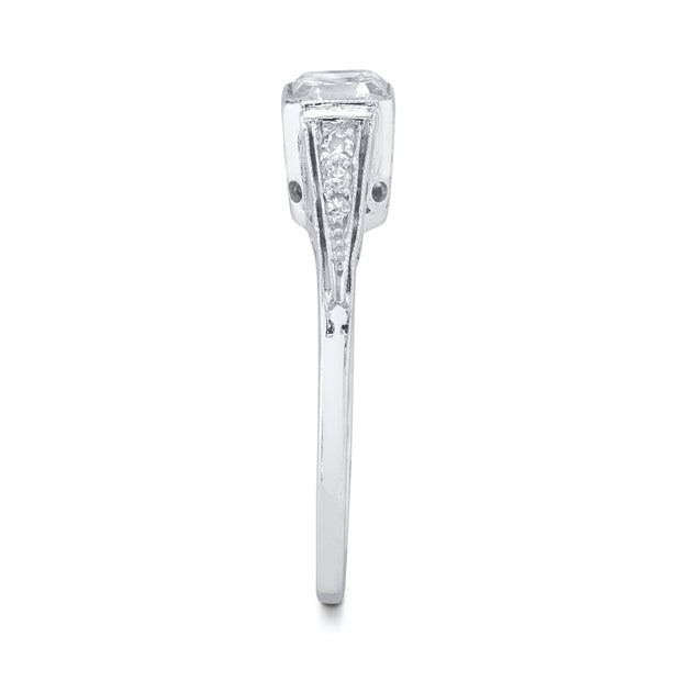 Art Deco Square Emerald Cut Diamond, Platinum Ring