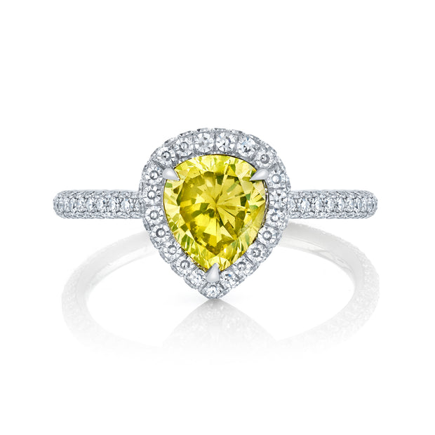 Neil Lane Couture Design Fancy Color Pear Brilliant-Cut Diamond, Platinum Ring