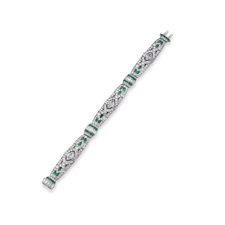 Art Deco Diamond, Emerald, Platinum Bracelet