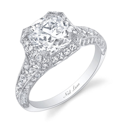 Neil Lane Couture Design Cushion Cut Diamond, Platinum Ring
