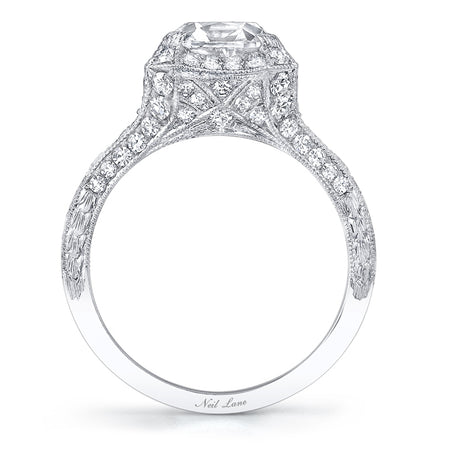 Neil Lane Couture Design Cushion Cut Diamond, Platinum Ring