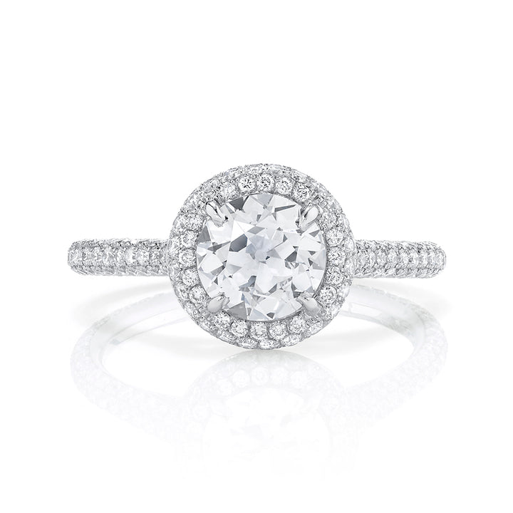 Neil Lane Couture Old European Cut Diamond, Waterfall Halo Platinum Ring