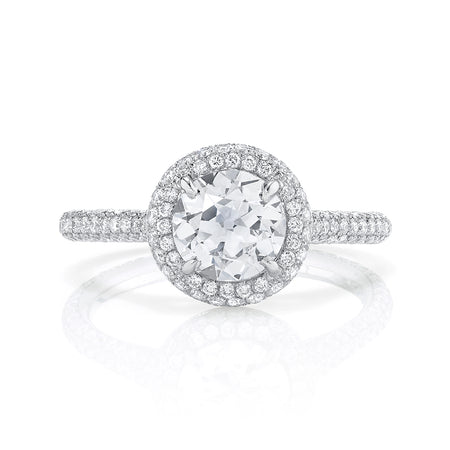 Neil Lane Couture Design Old European Cut Diamond, Waterfall Halo Platinum Ring