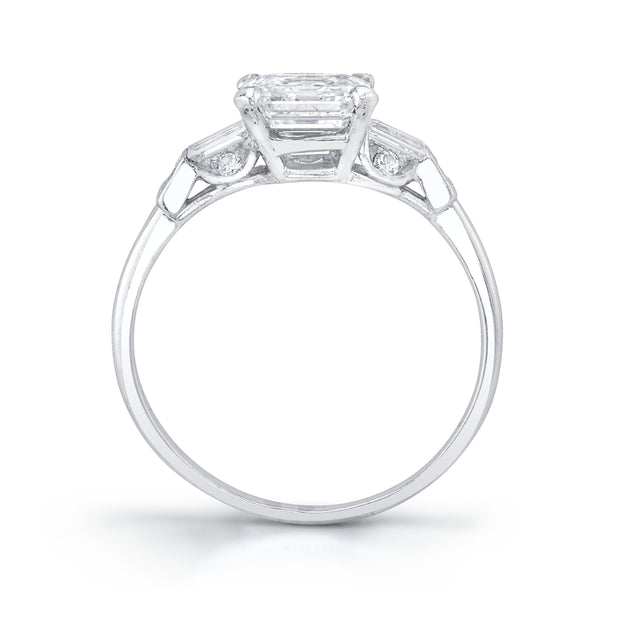 Art Deco "Square Emerald Cut" Diamond, Platinum Ring