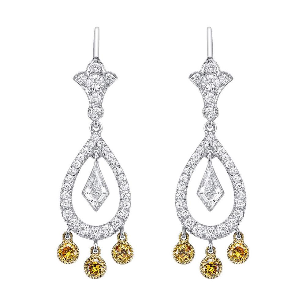 Neil Lane Couture Fancy Color Yellow & White Diamond, Platinum Earrings
