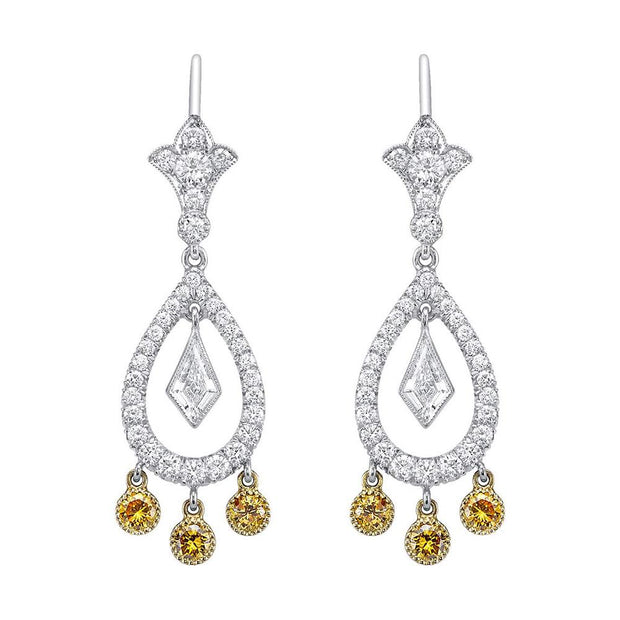 Neil Lane Couture Fancy Color Yellow & White Diamond, Platinum Earrings