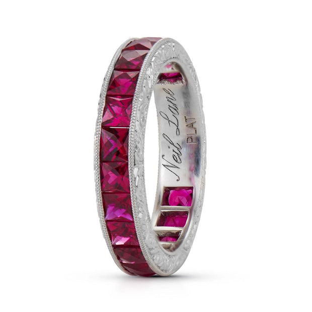 French-Cut Ruby, Platinum Eternity Band