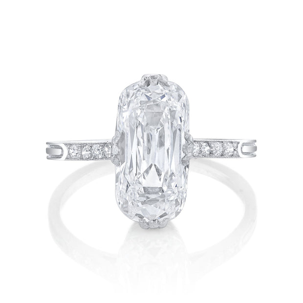 Antique "Round-Cornered Rectangular Brilliant" Diamond, Platinum Ring