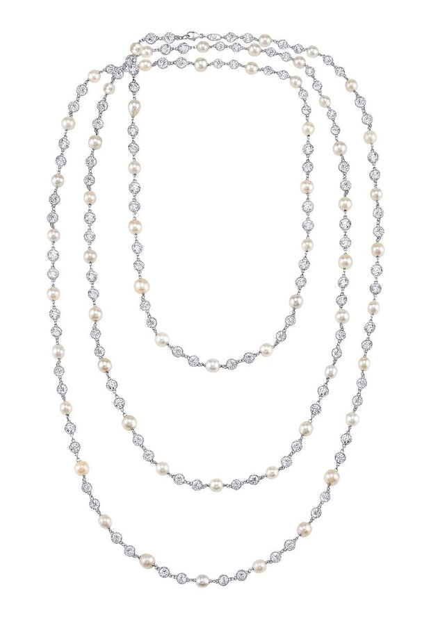 Neil Lane Couture Diamond And Pearl, Platinum Necklace