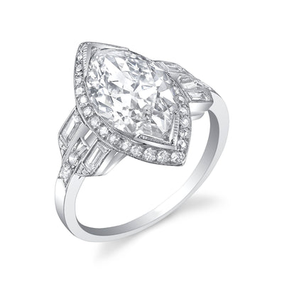 Art Deco Moval-Shaped Diamond, Platinum Ring