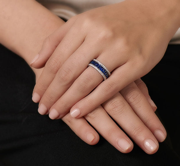Blue Sapphire Platinum Couple Rings |