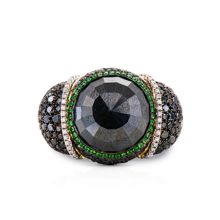 Neil Lane Couture Tsavorite And Black Diamond, 18K White Gold Ring