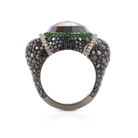 Neil Lane Couture Tsavorite And Black Diamond, 18K White Gold Ring