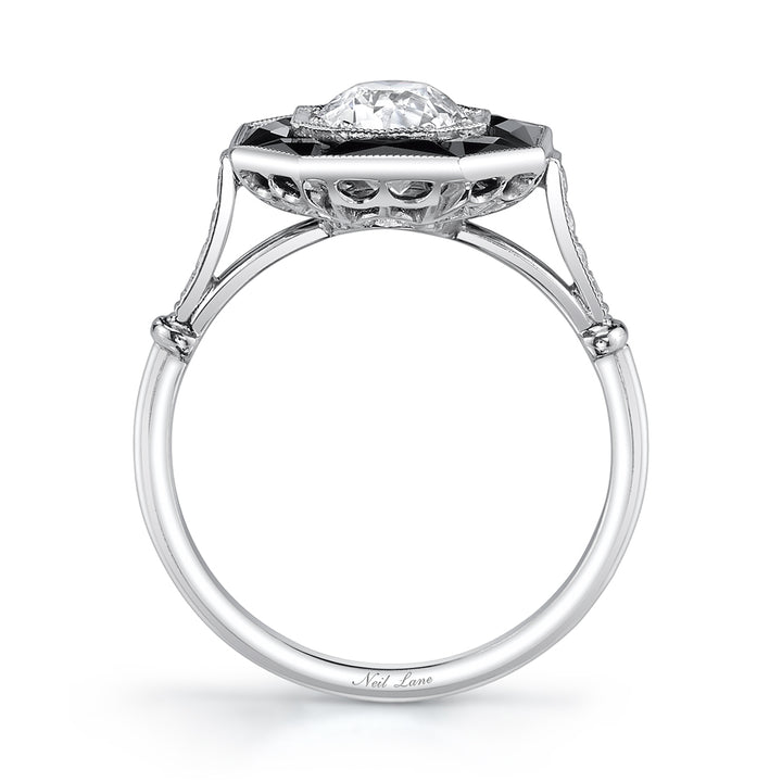Neil Lane Couture Art Deco Style Old European-Cut Diamond, Onyx, Platinum Ring