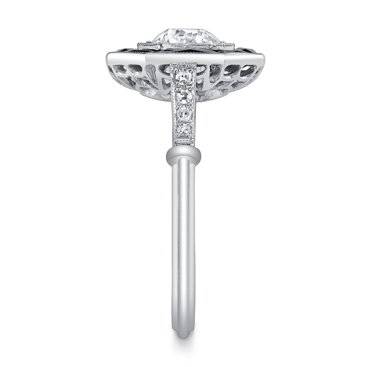 Neil Lane Couture Art Deco Style Old European-Cut Diamond, Onyx, Platinum Ring