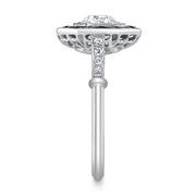 Vintage Design Art Deco Style Old European-Cut Diamond, Onyx, Platinum Ring