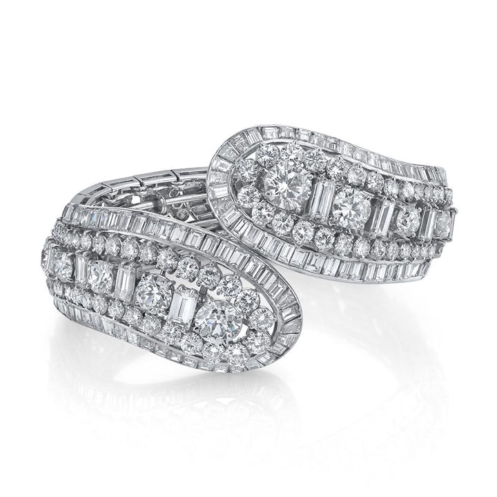 Baguette, Round, & Emerald Cut Diamond Bangle Bracelet