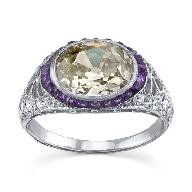 Art Deco Diamond, Amethyst, Platinum Ring, M & Co.