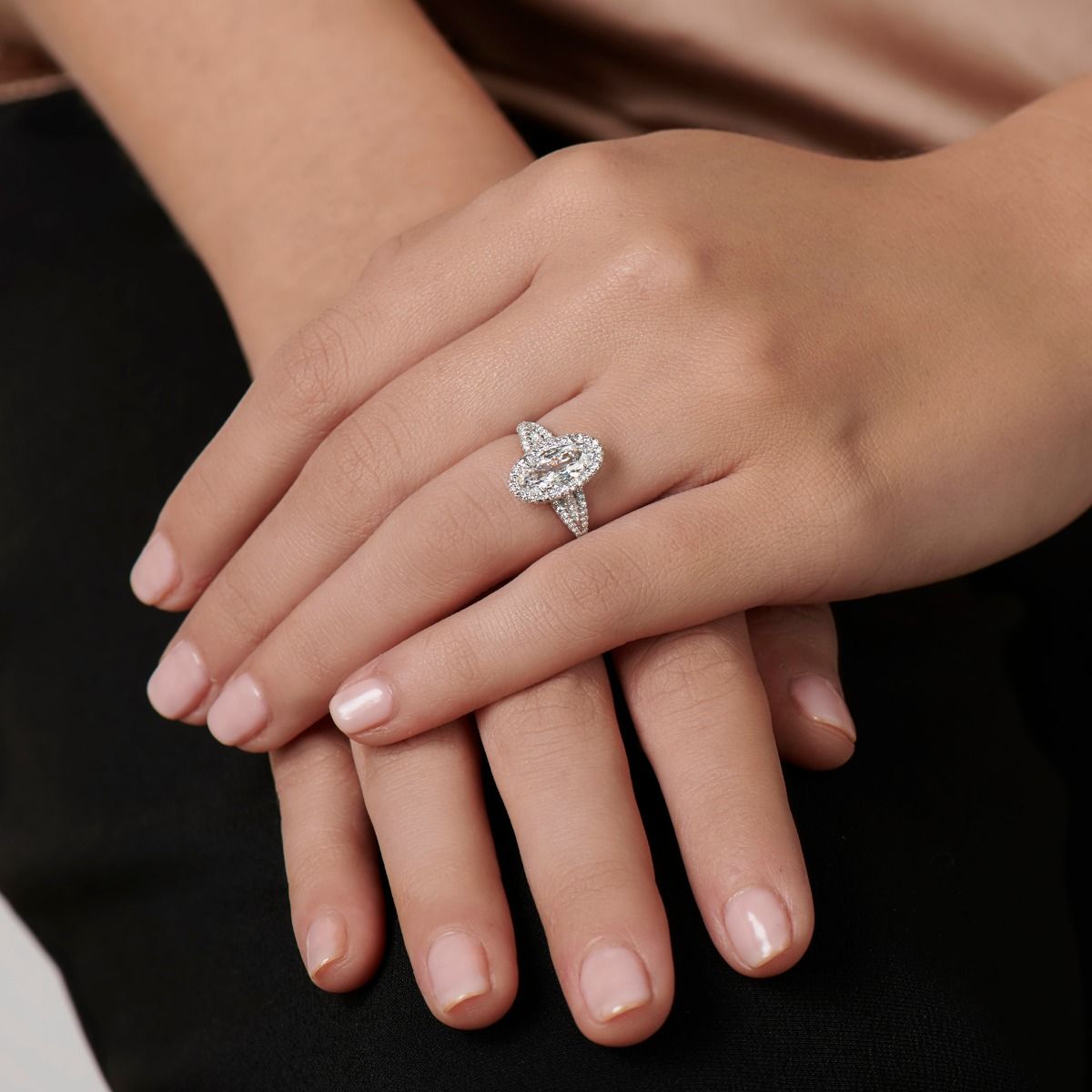 Neil Lane Couture Moval Shaped Diamond Platinum Engagement Ring