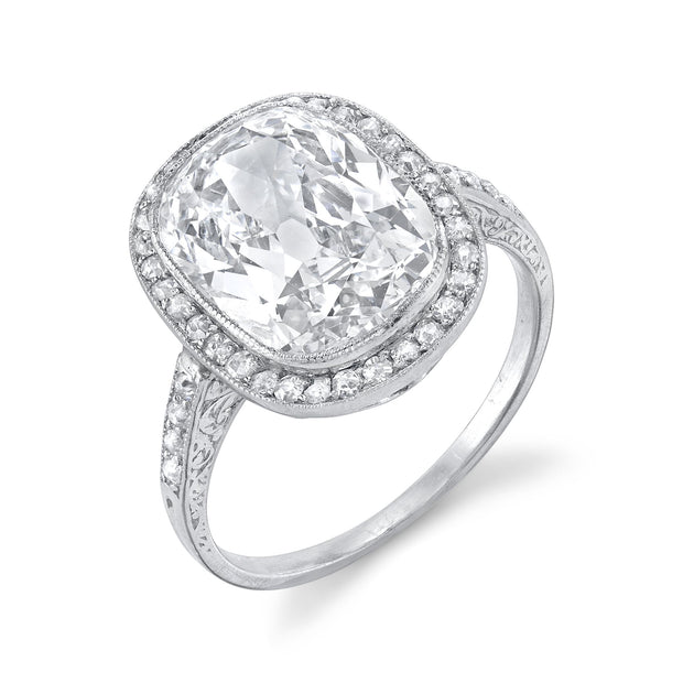 Antique "Cushion Modified Brilliant" Diamond, Platinum Ring