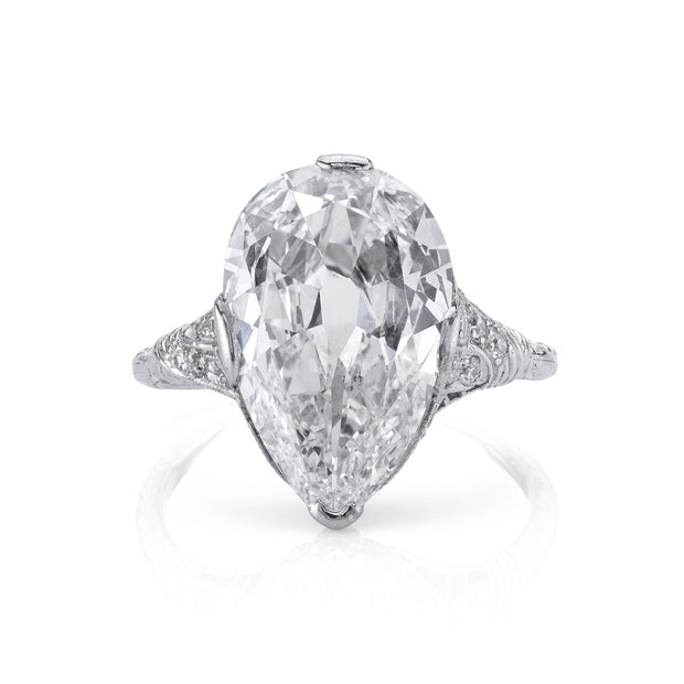 Edwardian "Modified Pear Brilliant" Diamond, Platinum Ring