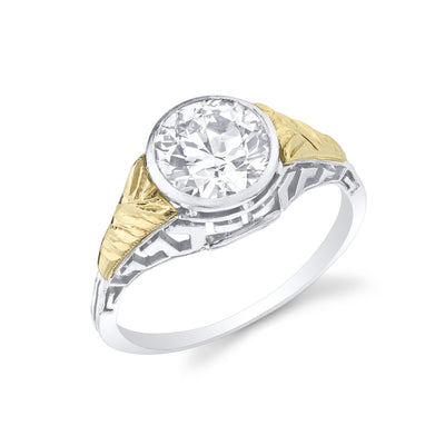 Antique Old European-Cut Diamond, 18K Gold, Platinum Ring