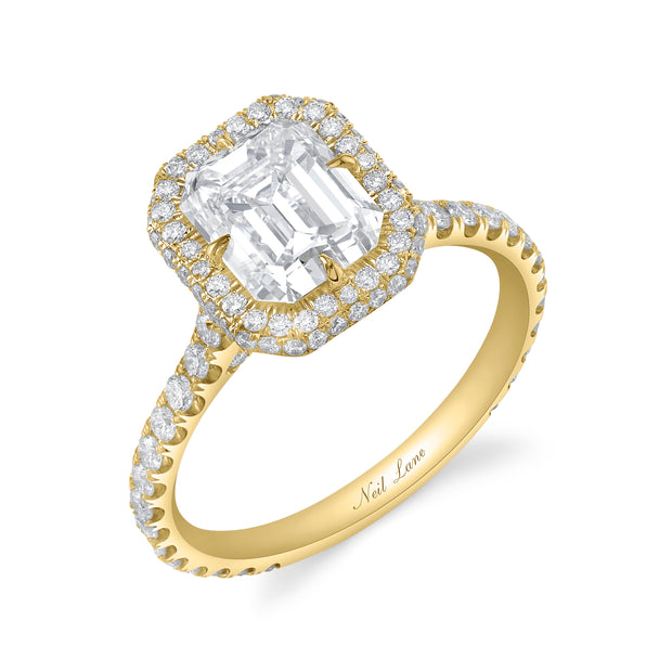 Neil Lane Couture Emerald Diamond Double Contour Halo Engagement Ri
