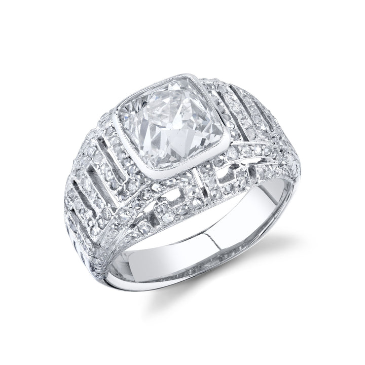 Antique Old Mine-Cut Diamond, Platinum Ring