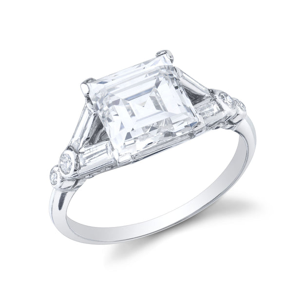 Art Deco "Square Step Cut" Diamond, Platinum Ring