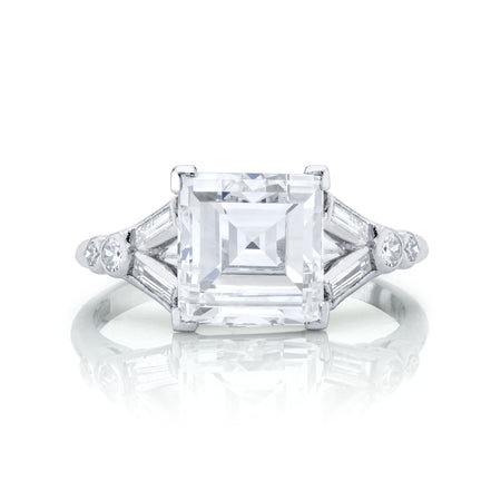 Art Deco "Square Step Cut" Diamond, Platinum Ring