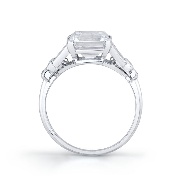 Art Deco "Square Step Cut" Diamond, Platinum Ring