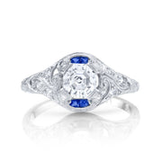 Art Deco Asscher-Cut Diamond, Sapphire, Platinum Ring