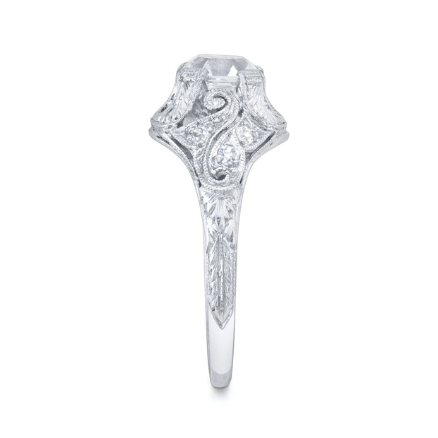 Art Deco Asscher-Cut Diamond, Sapphire, Platinum Ring